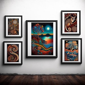 Zeitgenössische Kunstdrucke der australischen Aborigines - 5 Original-Digitaldrucke für ein einzigartiges Wohndekor