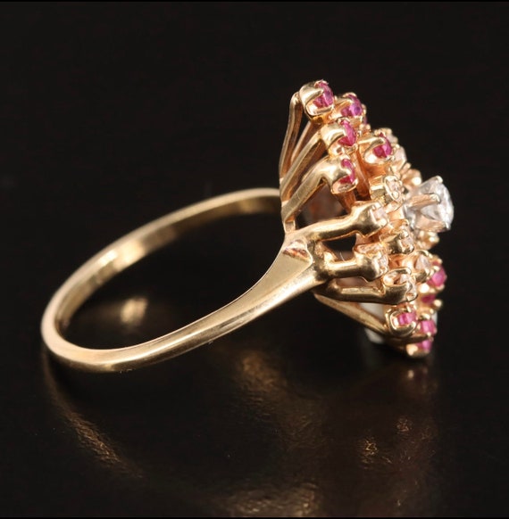 14K Ruby & Diamond Cluster Navette Ring - image 5
