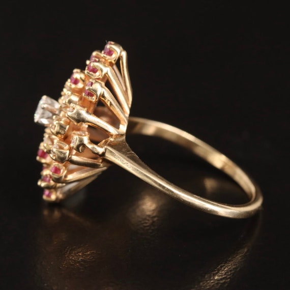 14K Ruby & Diamond Cluster Navette Ring - image 4