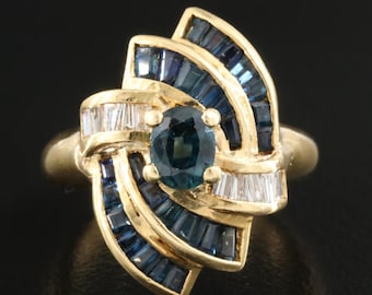 Anello Art Déco in oro 18 carati con zaffiri e diamanti