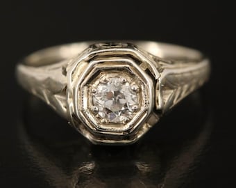 Antique Edwardian 14k 0.23ct Old European Cut 14k Diamond Engagement Ring