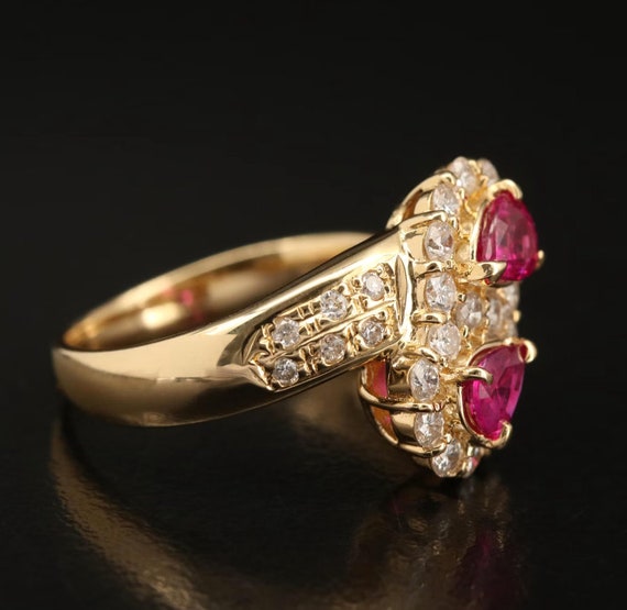 18K Double Pear Shaped Ruby & Diamond Ring - image 3