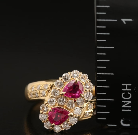 18K Double Pear Shaped Ruby & Diamond Ring - image 2