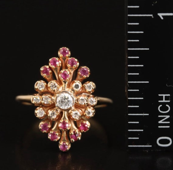 14K Ruby & Diamond Cluster Navette Ring - image 2