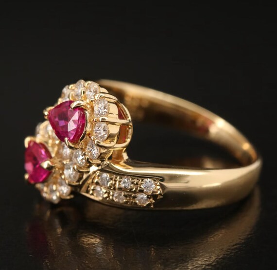 18K Double Pear Shaped Ruby & Diamond Ring - image 4