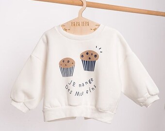 PULLOVER UNISEX geschlechtsneutral Oversize Sweatshirt Weiß Kinder Hoodie Oversized Oberteil Kind Baby Shirt Muffin