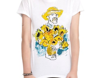 Vincent van Gogh With Sunflowers T-Shirt, Men's and Women's Sizes (bc-168)