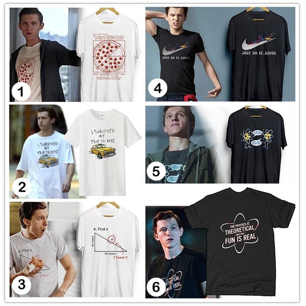 Tom Holland Cool Graphic T-Shirts, Spider-Man Pizza I Survived My Trip to NYC Find X I Lost An Electron Shirts (col-102)