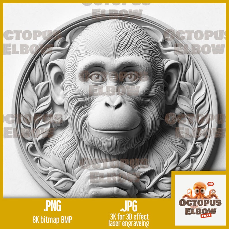 Monkey Head - Laser Burn 3D, High Quality Files, Engraving With 3D ...