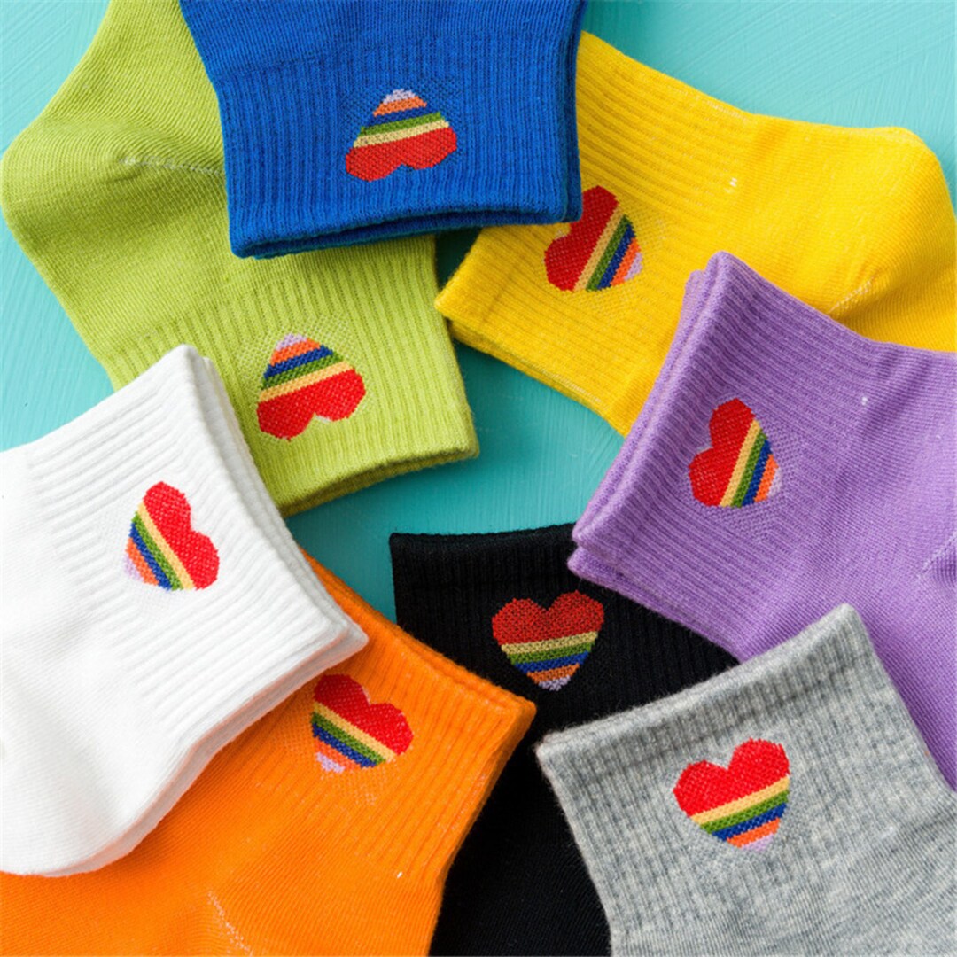 Multipack, Made to Order, LGBTQ Pride Socks, Rainbow Heart Collor Socks, Love, Prequal Progress