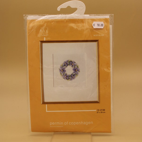 DIY Nostalgia Cross Stitch Flowers. Permin of Copenhagen, DMC, Kit 12-2136