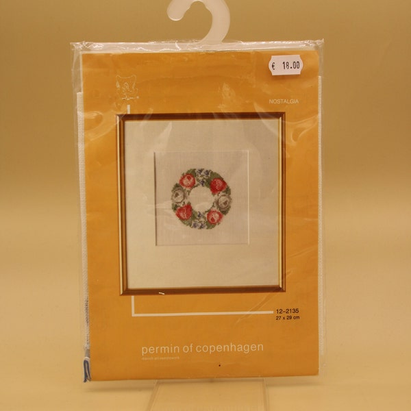 DIY Nostalgia Cross Stitch Flowers. Permin of Copenhagen, DMC, Kit 12-2135