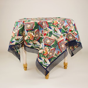 Tischdecke Smyrnafix Patchworkstoff Mitteldecke 90x90 cm Weihnachtskarten handgefertigt blau