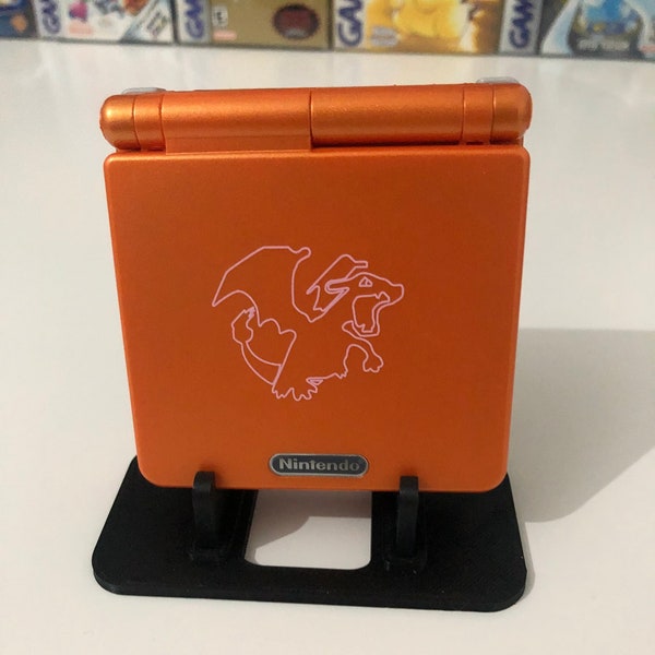 Nintendo Gameboy Advance SP with Backlit IPS V2 Screen Mod Custom Charizard Shell Retro Pixel Kit 850mAh Battery