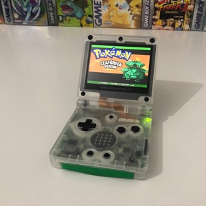 Nintendo Gameboy Advance SP with Backlit IPS V2 Screen Mod Custom Clear Shell Retro Pixel Kit 850mAh Battery