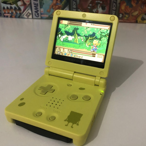 Nintendo Gameboy Advance SP with Backlit IPS V2 Screen Mod Custom SpongeBob Shell Retro Pixel Kit 850mAh Battery