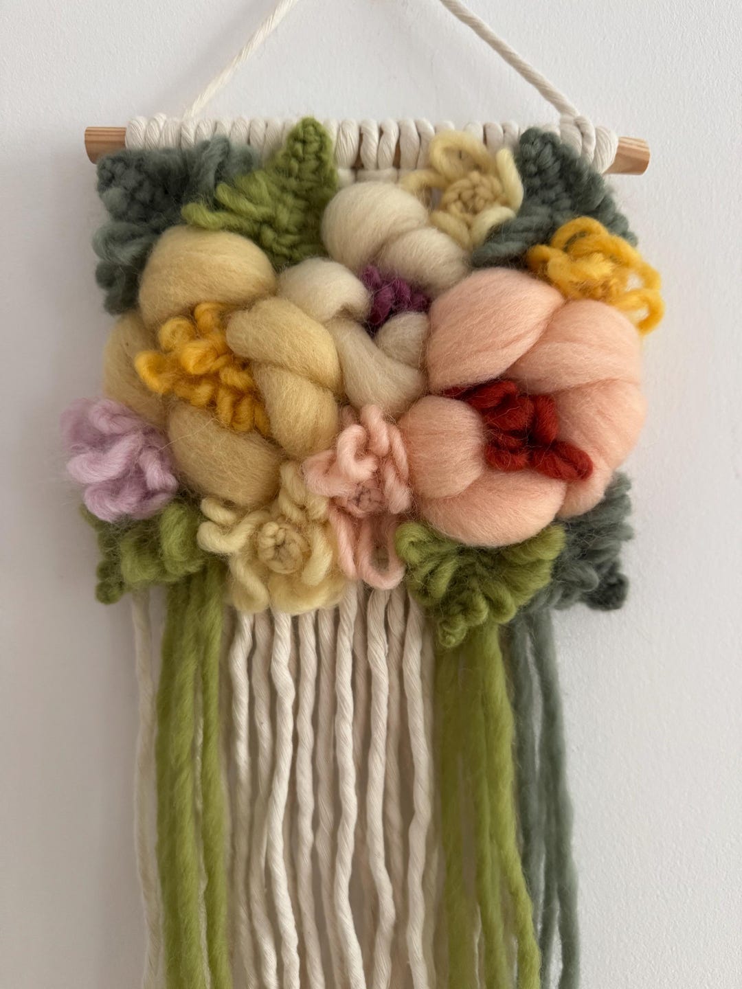 Floral Bouquet Wall Hanging, Cozy Home Decor, Handmade Boho Fiber Art ...