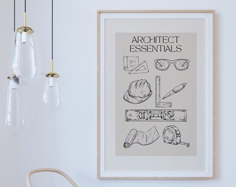 Architect Essentials Poster, Neutral Abstract Art, Printable Art, Gallery Wall Art, Minimal Prints, Hand Drawing Sketch