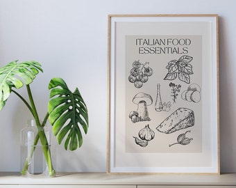 Italian Food Essentials Poster, Printable, Gallery Wall Art, Minimal Prints, Hand Drawing Sketch, Hobby Prints, Kitchen Poster, Ingredients