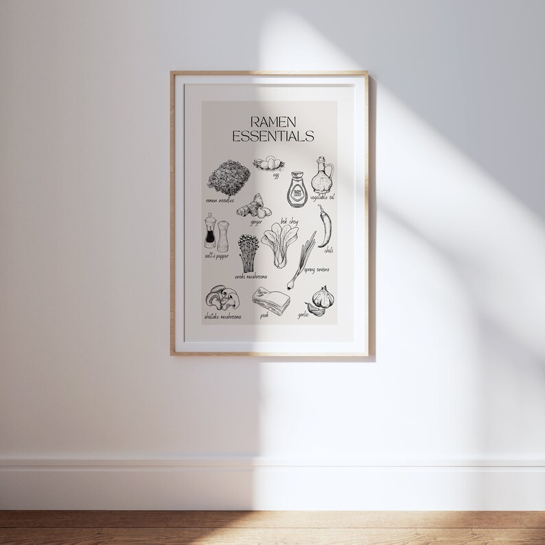 Ramen Essentials Poster, Asian Food Printable Art, Gallery Wall Art, Minimal Prints, Hand Drawing Sketch, Hobby Prints, Kitchen Poster image 2