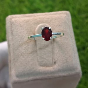 Natural Red Garnet Ring, 925 Sterling Silver Ring, Red Gemstone Engagement Ring, January Birthstone Ring, Oval Cut Ring, Gift for wife