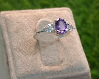 Anello ovale in ametista fatto a mano: gioielli da sposa in argento sterling 925