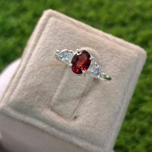 Dainty Red Garnet Ring, 925 Sterling Silver Ring, Oval Cut Garnet Ring, Wedding Ring For Women, January Birthstone Ring, Gift for wife