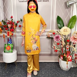 Ao dai tet, ao dai for girl, ao dai tet cho be gai, lunar new year ao dai, premade ao dai, vietnamese ao dai, kid ao dai, vietnamese dress