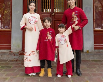 Family Matching Ao Dai Set| Lunar New Year| matching vietnamese ao dai for mom and daughter|Pre-made 3D Print Girl Ao Dai Set|