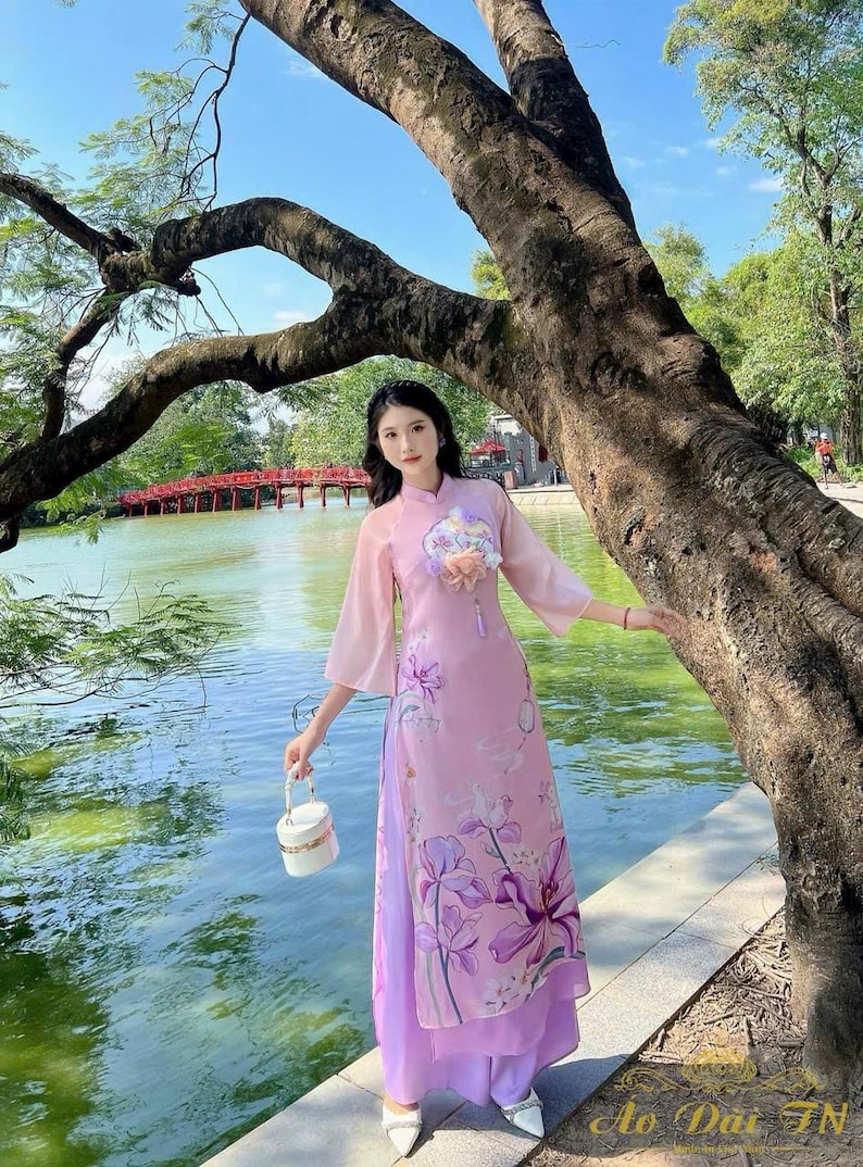 Lavender Butterfly Floral Mother Daughter Matching Ao Dai Set O61 main image 0