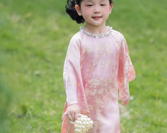 Pink Kid Ao Dai Set|Pre-made Traditional Vietnamese Ao Dai | Lunar New Year | Ao Dai for Girl | Ao Dai Tet