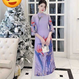 Pre-made Modernized Ao Dai, ao dai dang suong, ao dai cach tan, ao dai tet, ao dai for women, vietnamese ao dai, ao dai tim.