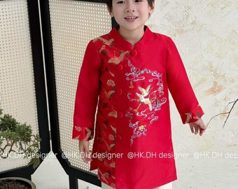 Embroidered ao dai for boy | 3D Printed Ao Dai Kid| Kid Ao Dai | Ao Dai For Boy | Baby Ao Dai | Lunar New Year | No Pants