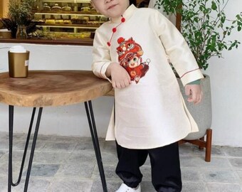 ao dai be trai, vietnamese traditional long dress for boys, ao dai for boys/toddlers, kid ao dai, áo dài tết, vietnamese ao dai for kids