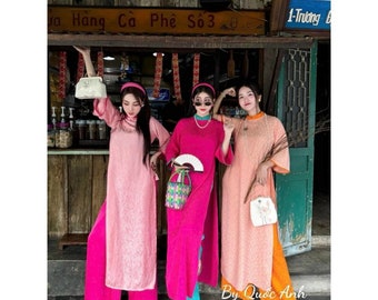 Pre-made Plain Gam Modernized Ao Dai, ao dai gam, ao dai dang suong, ao dai cach tan, ao dai tet, ao dai for women, vietnamese ao dai.