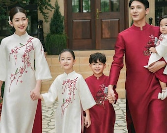 Family Matching Ao Dai Set| Lunar New Year| matching vietnamese ao dai for mom and daughter|Pre-made 3D Print Girl Ao Dai Set|