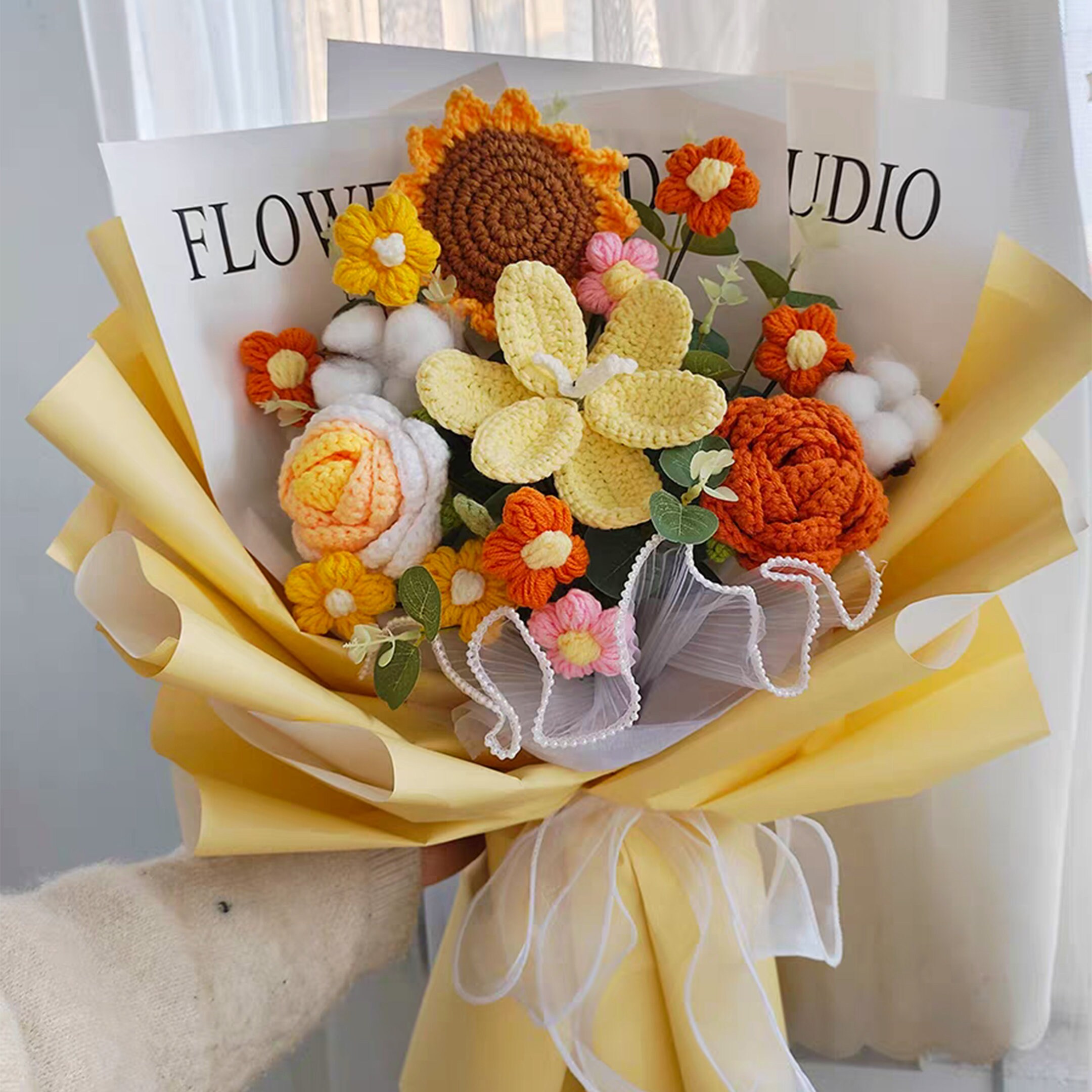 CrochFlower Crochet Flower Bouquet Floral Arrangement Cute Gift for He
