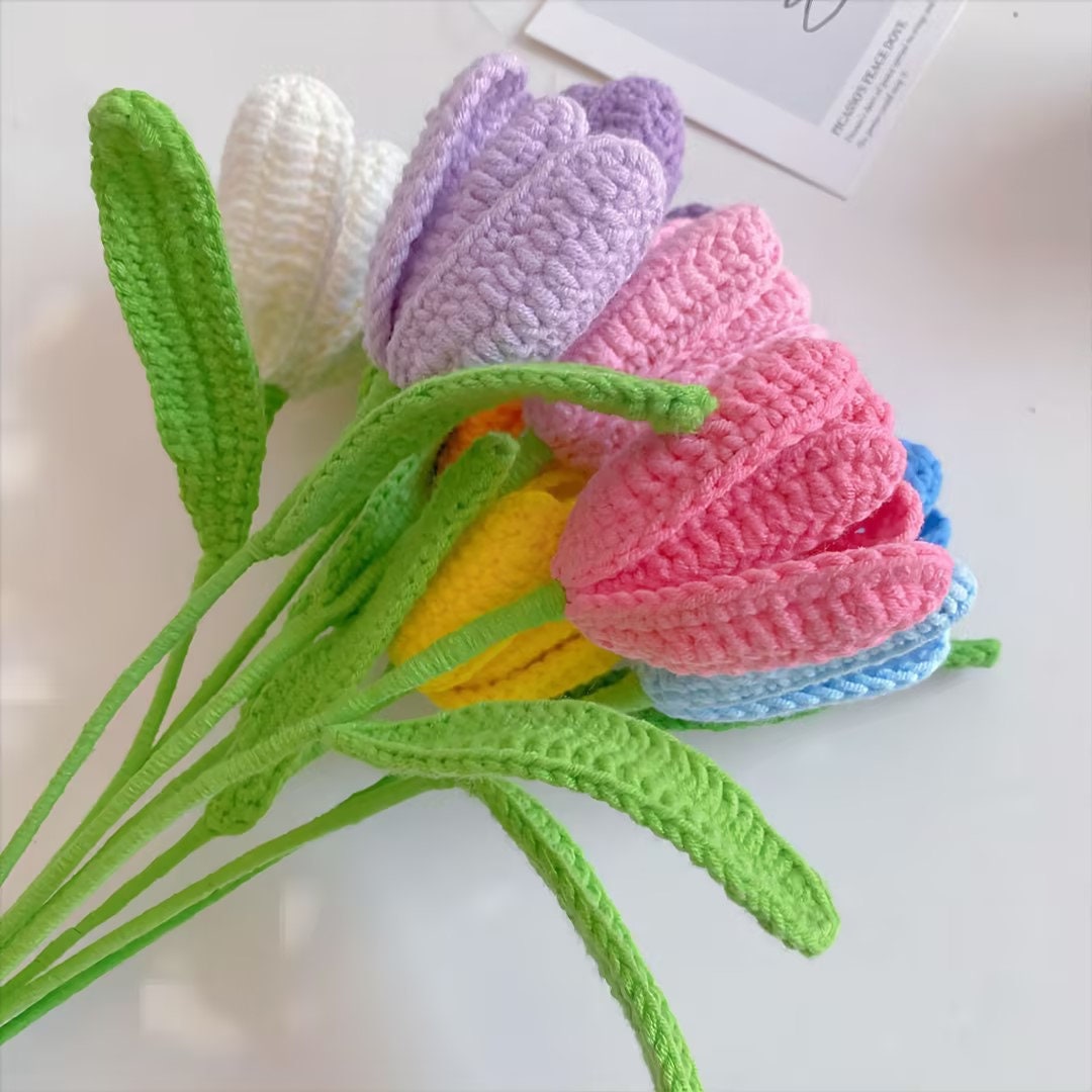  lavifer Wobbles Crochet Flowers Kit Wobbles Crochet Flowers  Kit, Crochet Kit for Beginners, Crochet Fake Potted Plants (Color : Tulip)