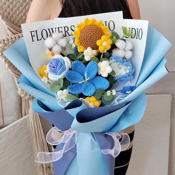 Blue Crochet Flower Etsy