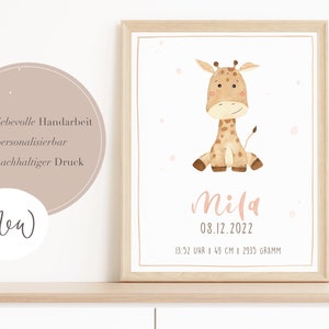 Geburtsposter Giraffe | personalisiert | Kinderzimmerbild | Geburtsgeschenk | Baby | Kinderzimmerdeko