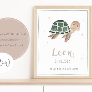 Geburtsposter Schildkröte | personalisiert | Kinderzimmerbild Schildkröte| Geburtsgeschenk | Baby | Kinderzimmerdeko