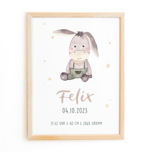 Geburtsposter | personalisiert | Kinderzimmerbild | Geburtsgeschenk | Baby | Kinderzimmerdeko| Boho | Esel