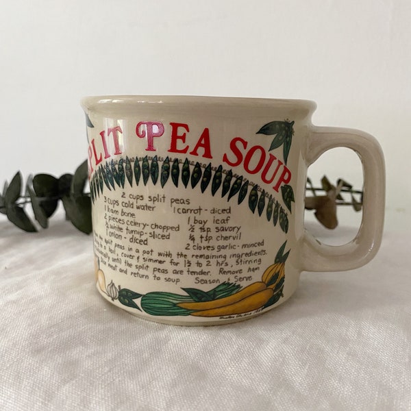 Beautiful Vintage Soup or Coffee Mug with Split Pea Soup Recipe • West Wood 1997