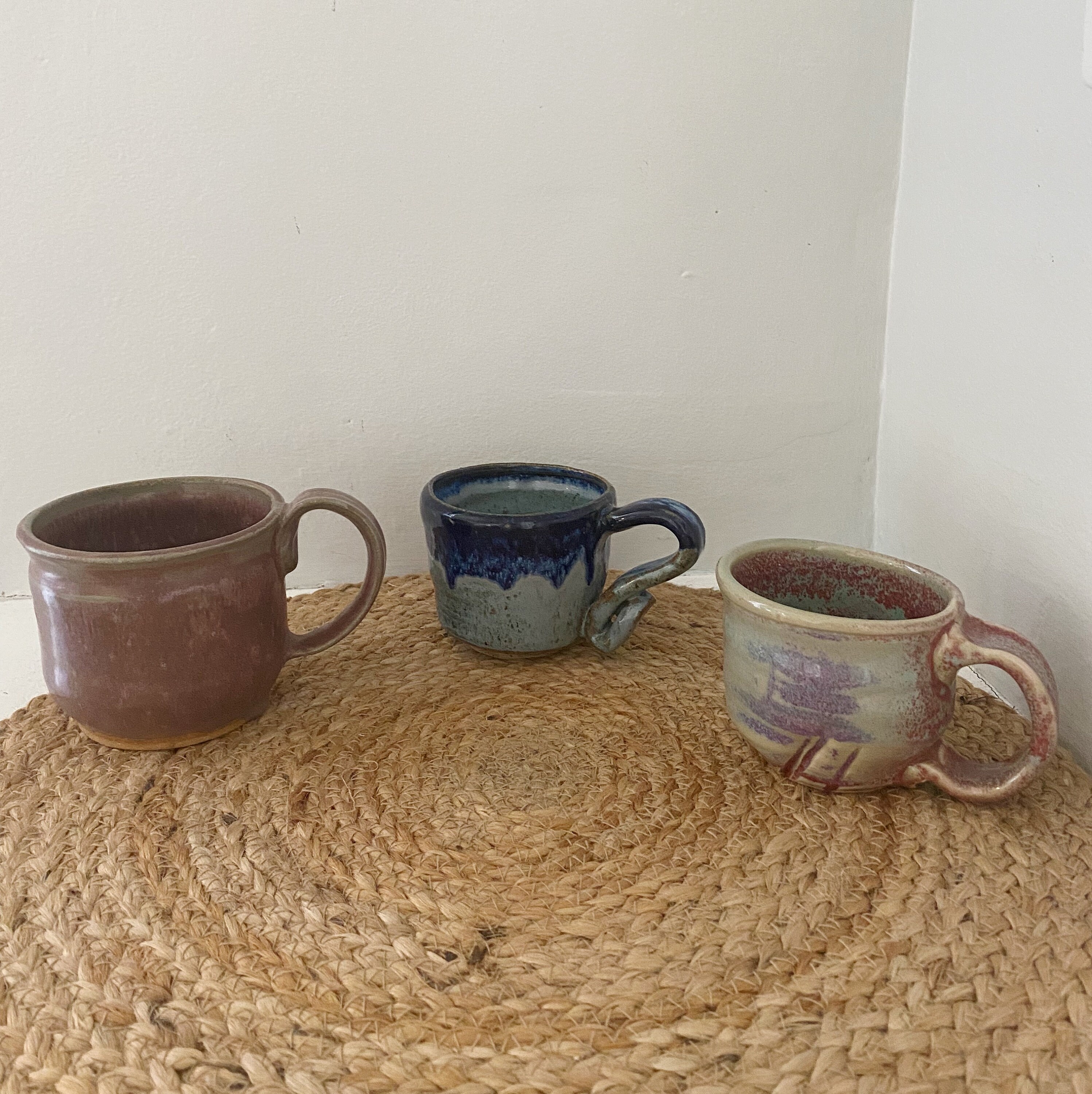 Set of Three Beautiful Vintage Studio Art Pottery Mugs
