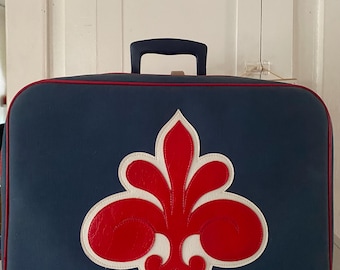 Vintage 1960s French Fleur de Lis Suitcase