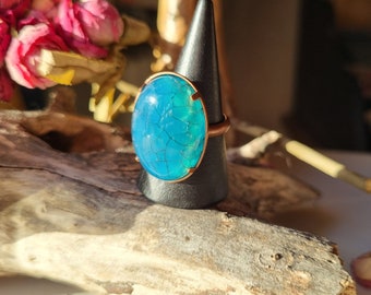 Bague Agate Veine de Dragon bleutée Cuivré vieilli