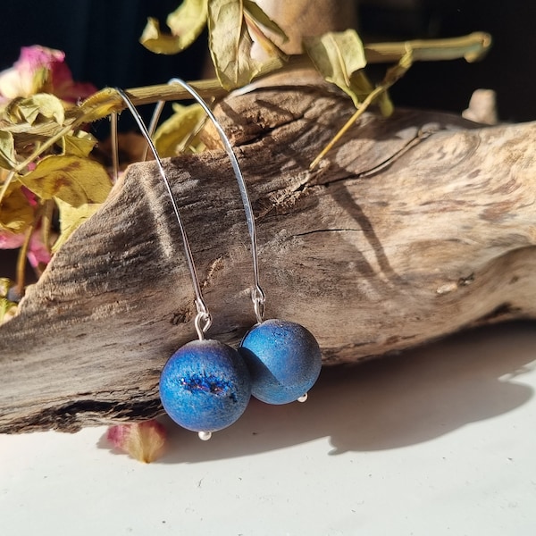 Boucles d'oreille Agate Druzy Bleue