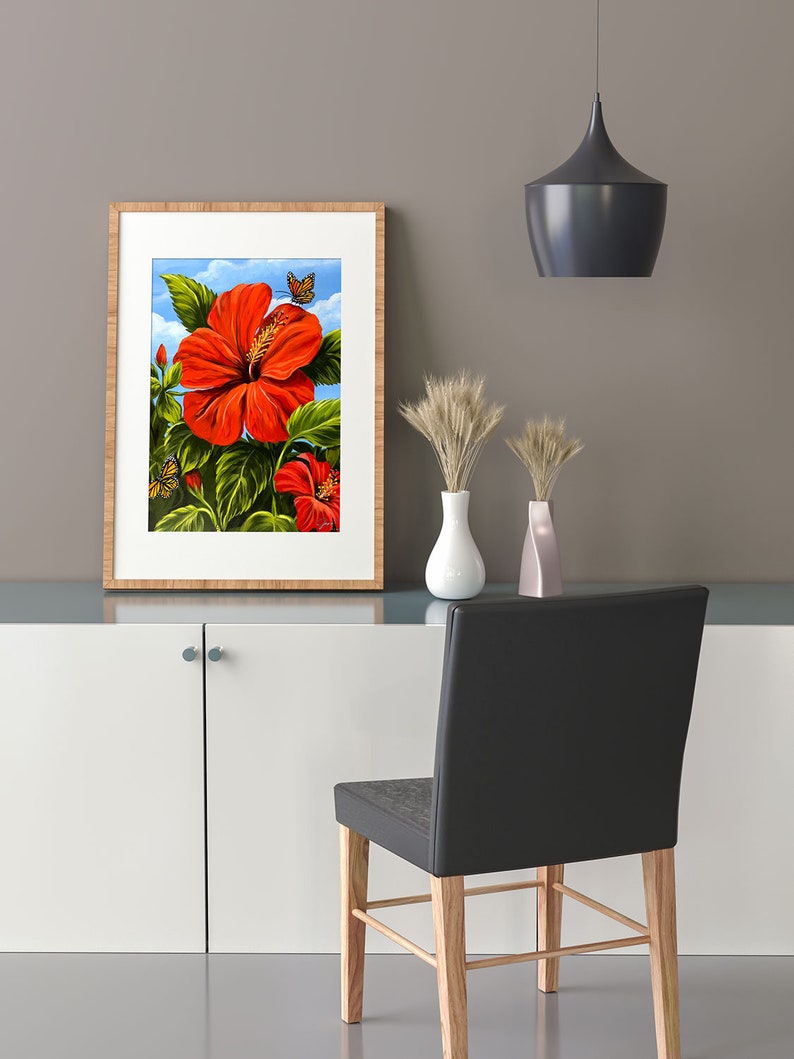Red Hibiscus Fine Art Print Original Floral Wall Art Etsy