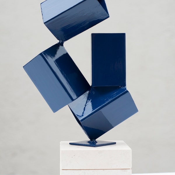 Scultura moderna in acciaio blu - Decorazione d'arte geometrica - Minimalismo Cubismo Ferro, escultura hierro, Skulptur, 彫刻, minimalismo, cubismo, geometrico