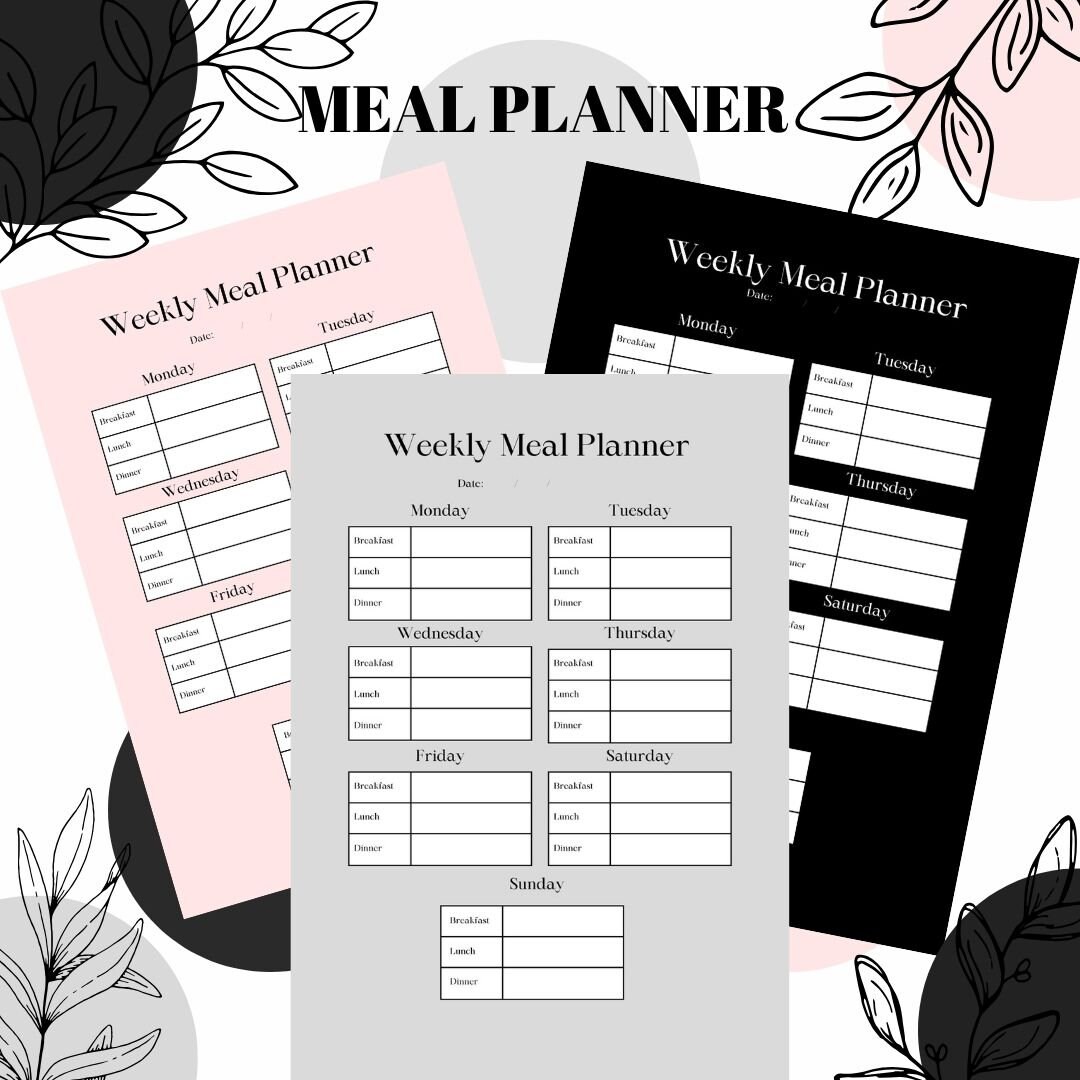 Meal Planner Printable, Meal Tracker, Food Journal, Weekly Food Diary ...